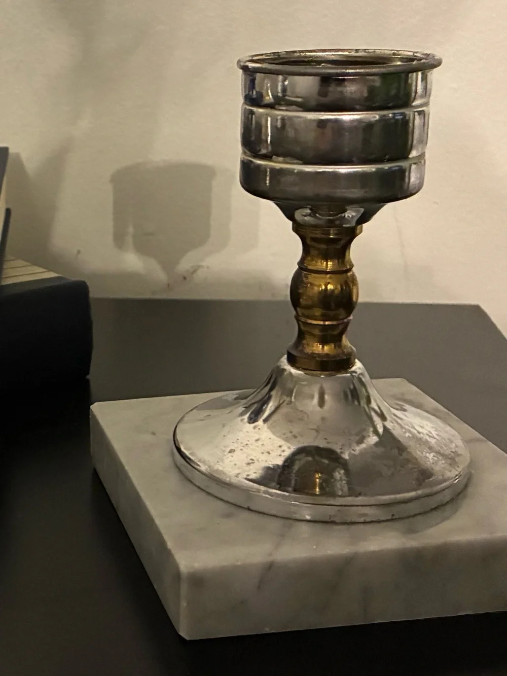 Vintage MCM Marble & Brass Metal Candlestick Holders Pair Hollywood Regency